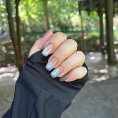 UNIYVOH cat eye nails with french tip detail closeup