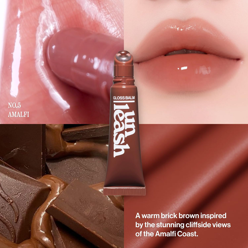 UNLEASHIA Sunset Dazzle No.5 Amalfi swatches reveal natural tinted shine for lips