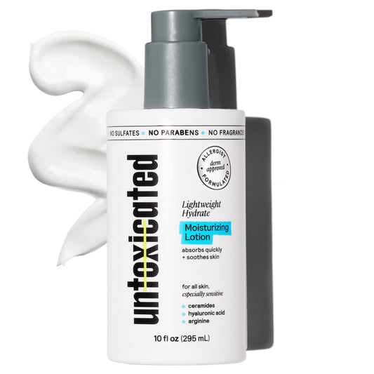 Untoxicated Moisturizing Lotion bottle demonstrating fragrance-free formula for sensitive skin