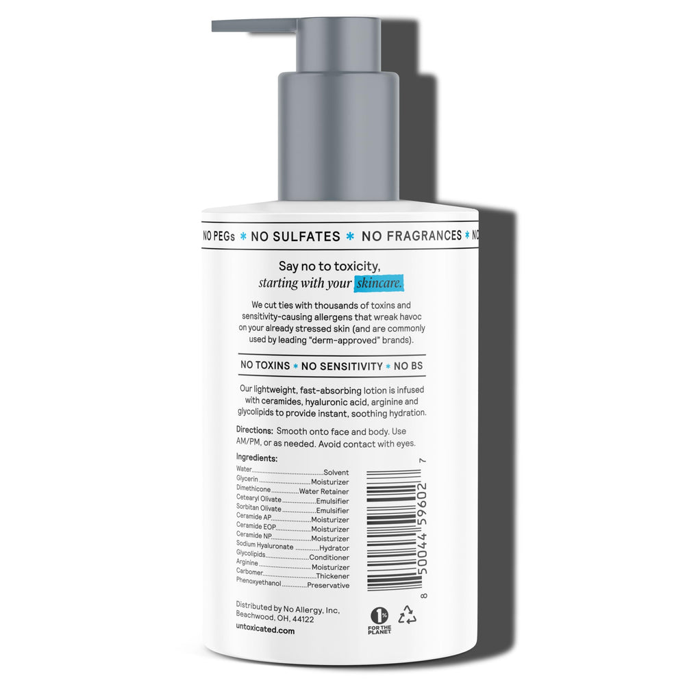 Close-up of Untoxicated Moisturizing Lotion texture showing lightweight hydration