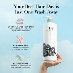 Unwash Bio-Cleansing Conditioner applied to damp curls for smoother texture.