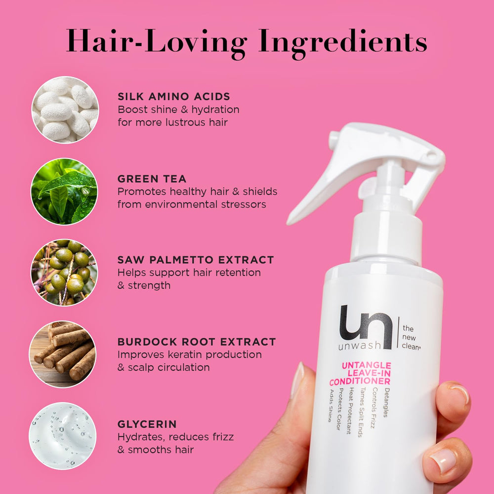 Shiny, smooth hair with Unwash Untangle leave-in conditioner