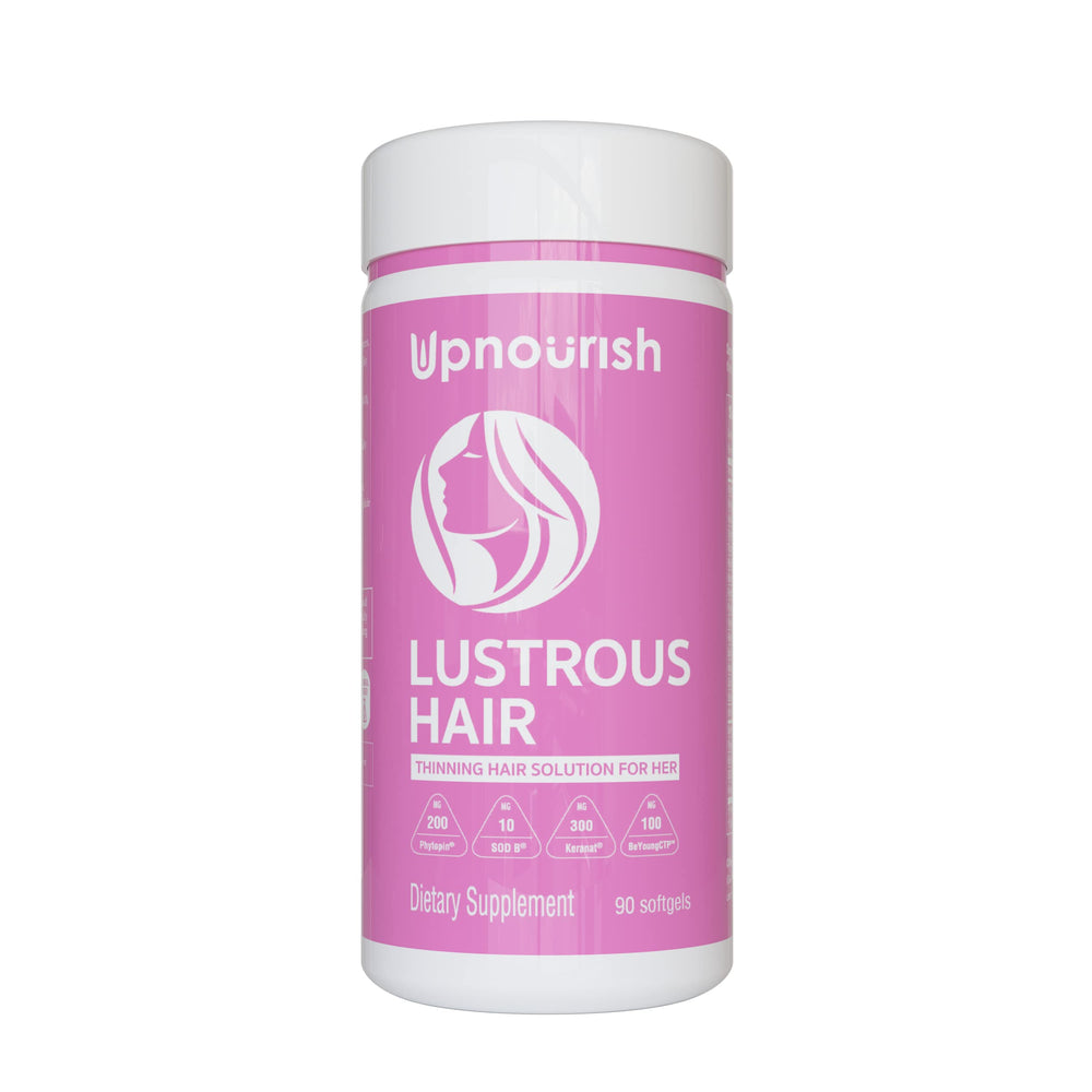 UpNourish hair growth vitamins bottle promoting fuller, healthier hair