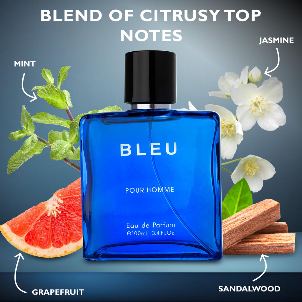 Urban Collection Bleu for Men top notes citrus visualization, bright and refreshing opening.