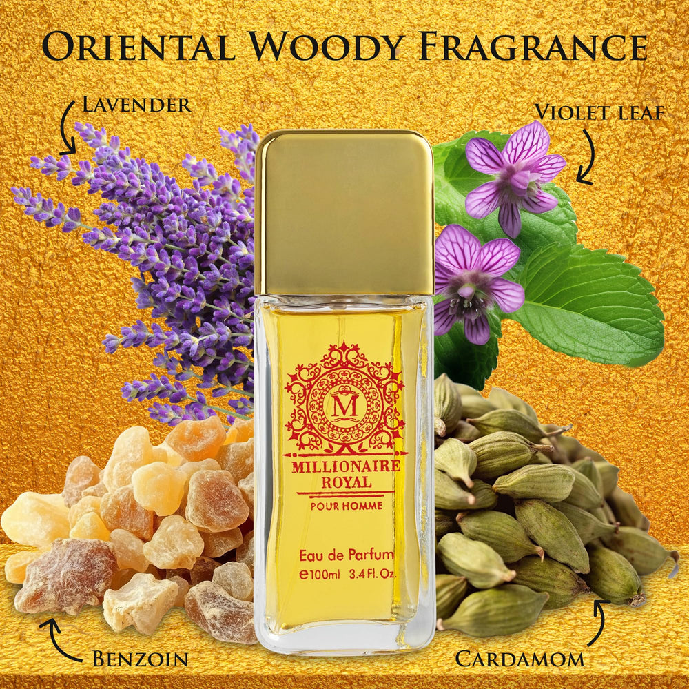 Label closeup of Urban Collection Millionaire Royal bottle highlighting vegan and cruelty-free credentials.