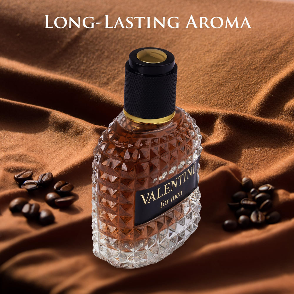 URBAN COLLECTION Valentine bottle side profile highlights leather base and cedar notes for lasting masculine presence.