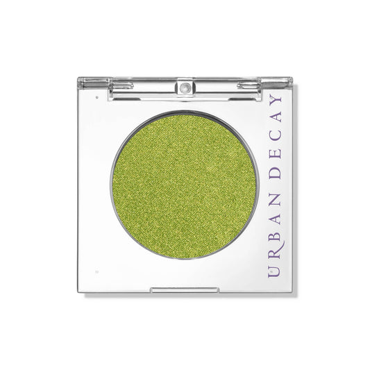 Urban Decay 24/7 single in Freak lime green shimmer for bold, crease-free color.