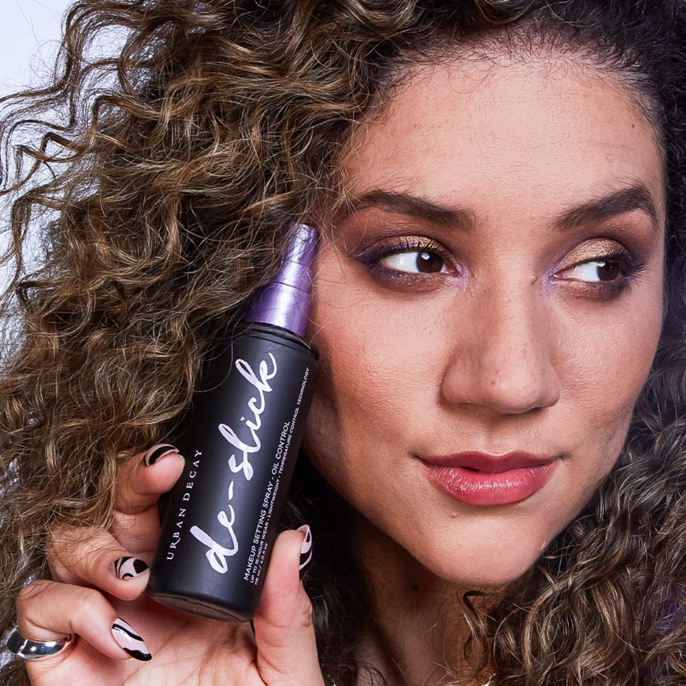Urban Decay De-Slick temperature-control technology cools makeup for longer matte wear.