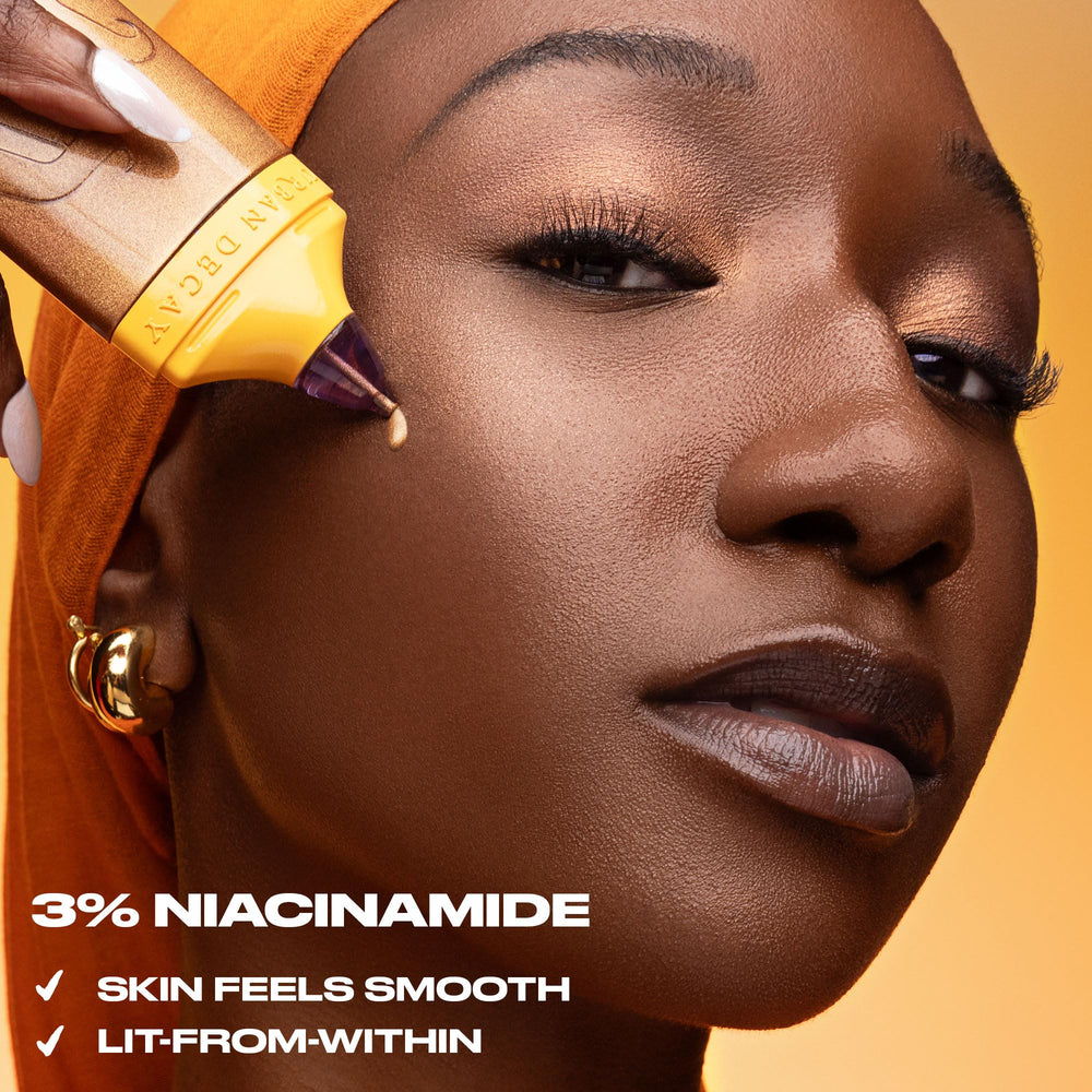URBAN DECAY Luminizer detail highlighting Niacinamide for smoother-looking skin.