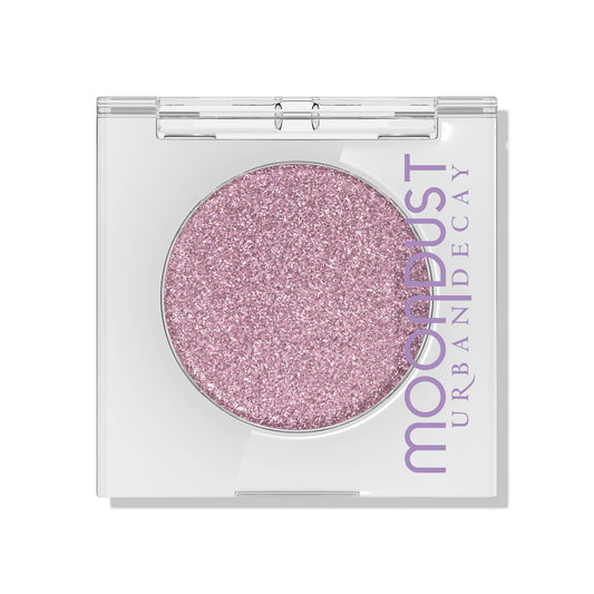 Urban Decay Moondust Lilac Purple Sparkle swatch on lid showing vibrant glitter.