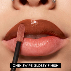 Urban Decay Vice Lip Bond No Restraints lip swatch with glossy shade and staying power.