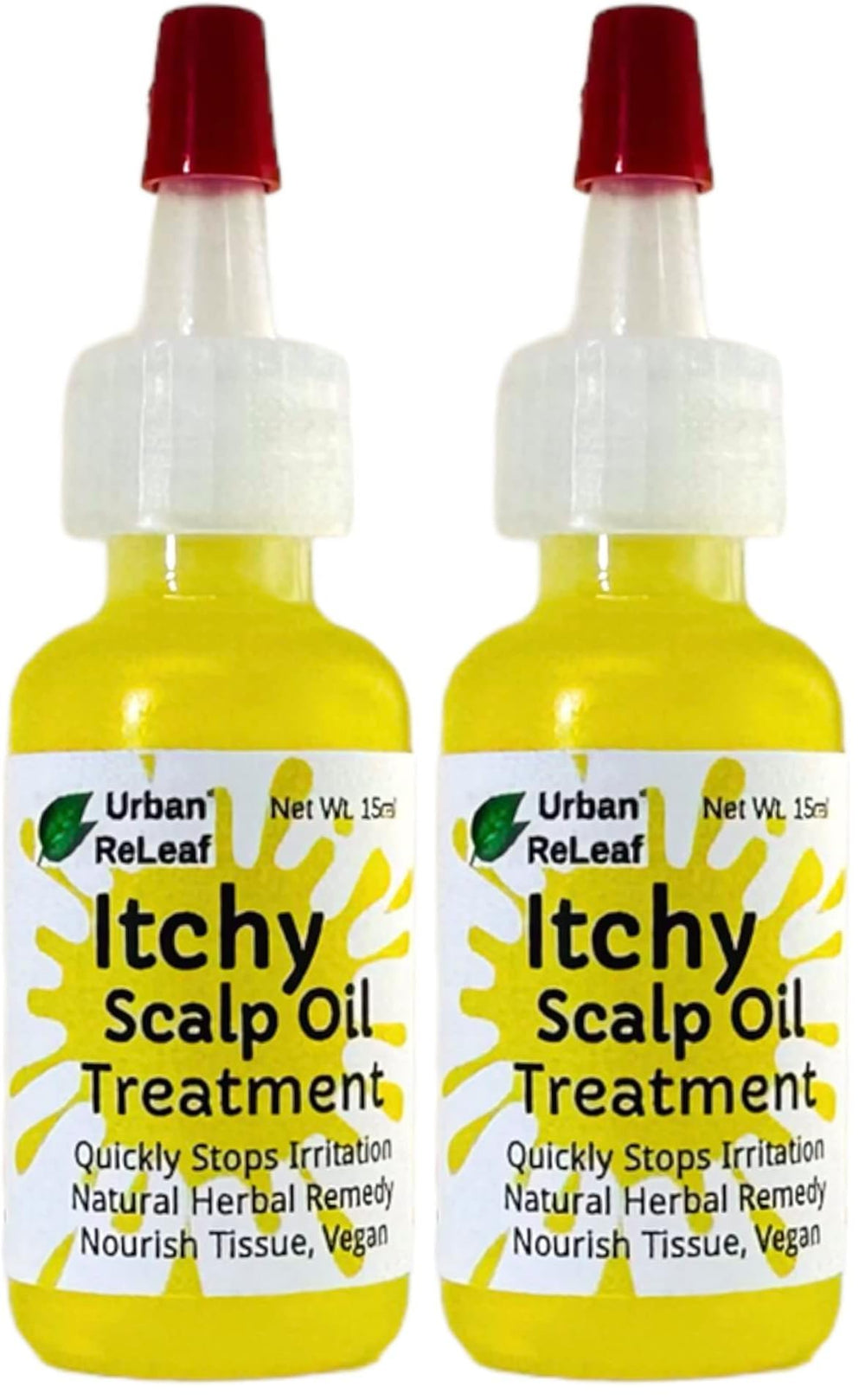 Urban ReLeaf Itchy Scalp Oil Treatment bottle showing a natural scalp-soothing oil.