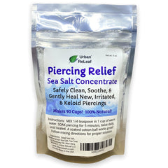 Urban ReLeaf Piercing Relief sea salt concentrate bag for gentle aftercare and soothing cleanse.