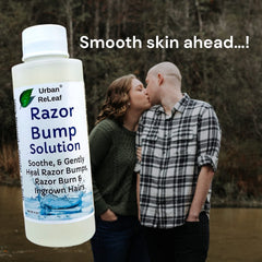 Aloe Vera and Vitamin E visuals in Urban ReLeaf Razor Bump Solution packaging