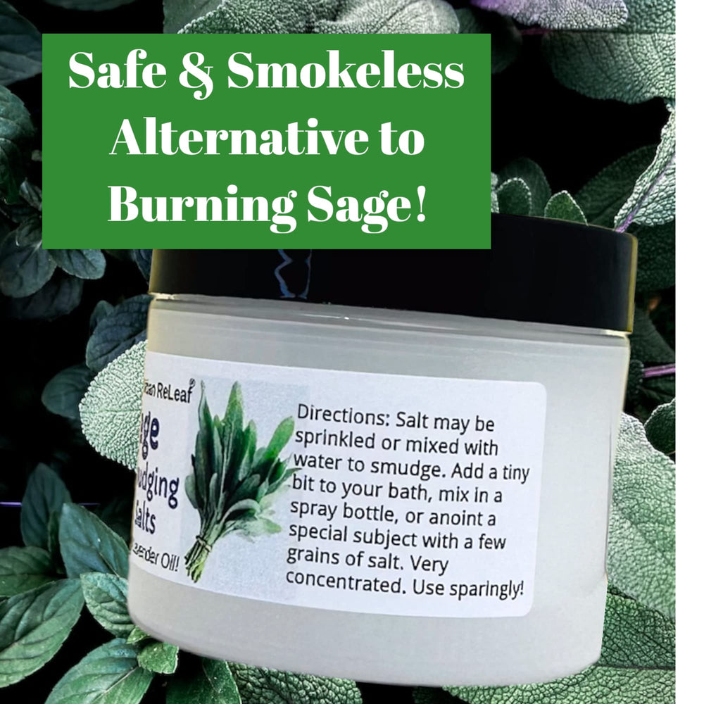 Urban ReLeaf sage-smudging-salts ingredients close-up with sea salts