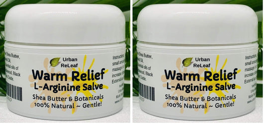 Urban ReLeaf Warm Relief Salve packaging highlighting natural ingredients for daily care