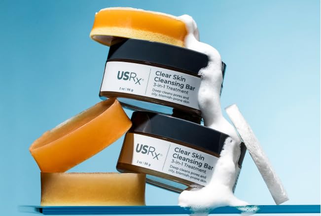 Urban Skin Rx Clear Skin 3-in-1 bar with enclosed sponge for easy lathering.