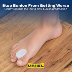 URIEL toe spacers on feet during daywear for gentle cushioning.