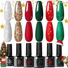 UR SUGAR Christmas gel polish Sparkle Green bottle for festive holiday manicure.