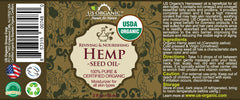Amber glass bottle with dropper for easy application of US Organic hemp seed oil.