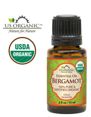 US Organic Bergamot Oil label shows USDA Organic certification and purity