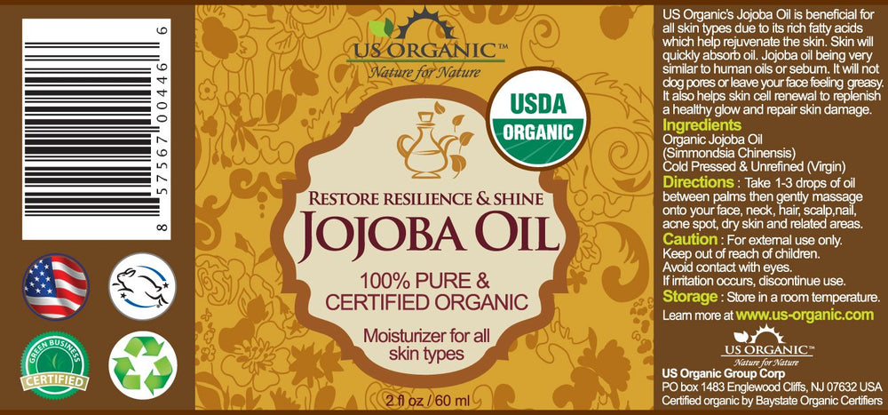 US Organic Jojoba Oil texture close-up highlights rich, nourishing oil