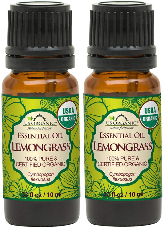 US Organic Lemongrass Oil bottle front view for aromatherapy