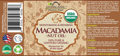 US Organic Macadamia Nut Oil amber bottle with dropper for precise dosing