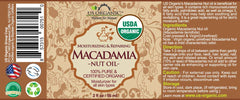 US Organic Macadamia Nut Oil label close-up highlights pure organic origin