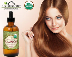 US Organic Moroccan Argan Oil applied to hair smooths frizz