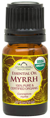 US Organic Myrrh essential oil bottle for premium aromatherapy blends.