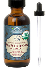 US Organic Sea Buckthorn Berry Oil bottle in amber glass for pure facial care.