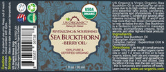 Close-up of US Organic Sea Buckthorn Oil label with organic certification.