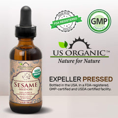 4 oz amber bottle of US Organic sesame oil for convenience and travel use.