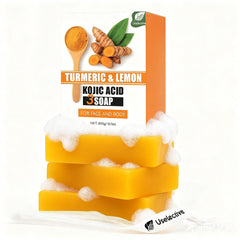 Uselective lemon-turmeric soap bar 3-pack promotes even tone and gentle cleansing.