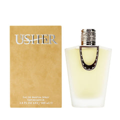 Usher Women Eau de Parfum bottle on a vanity, long-lasting fragrance for daily wear.