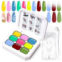 U-Shinein gradient painting gel swatches show the 9-color kit for seamless blends