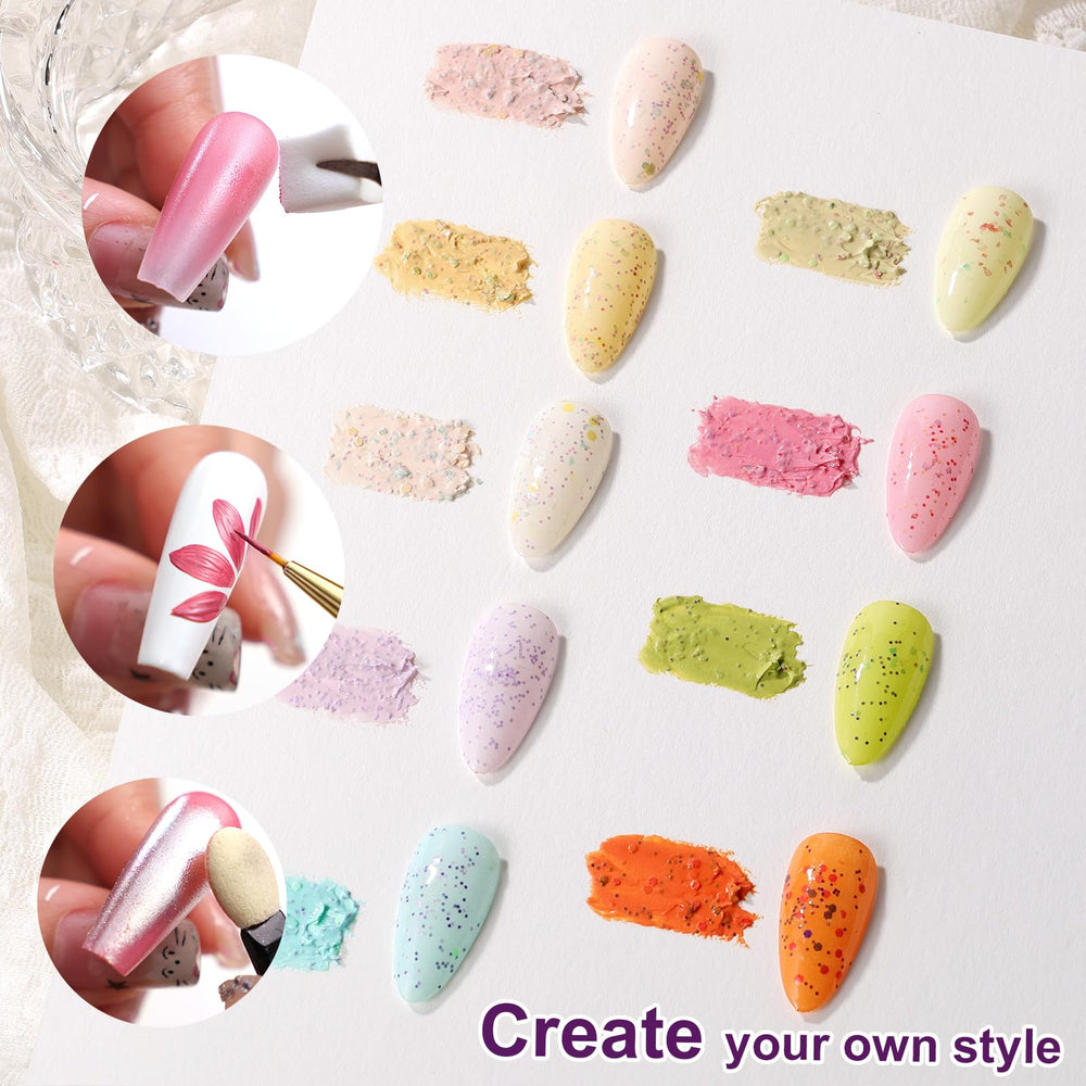 U-Shinein ombre gel set with 9 colors, gold and silver accents, ideal for gradient nails.