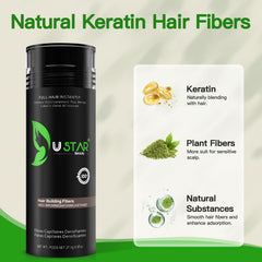 USTAR holding spray bottle secures fibers for all-day wear.