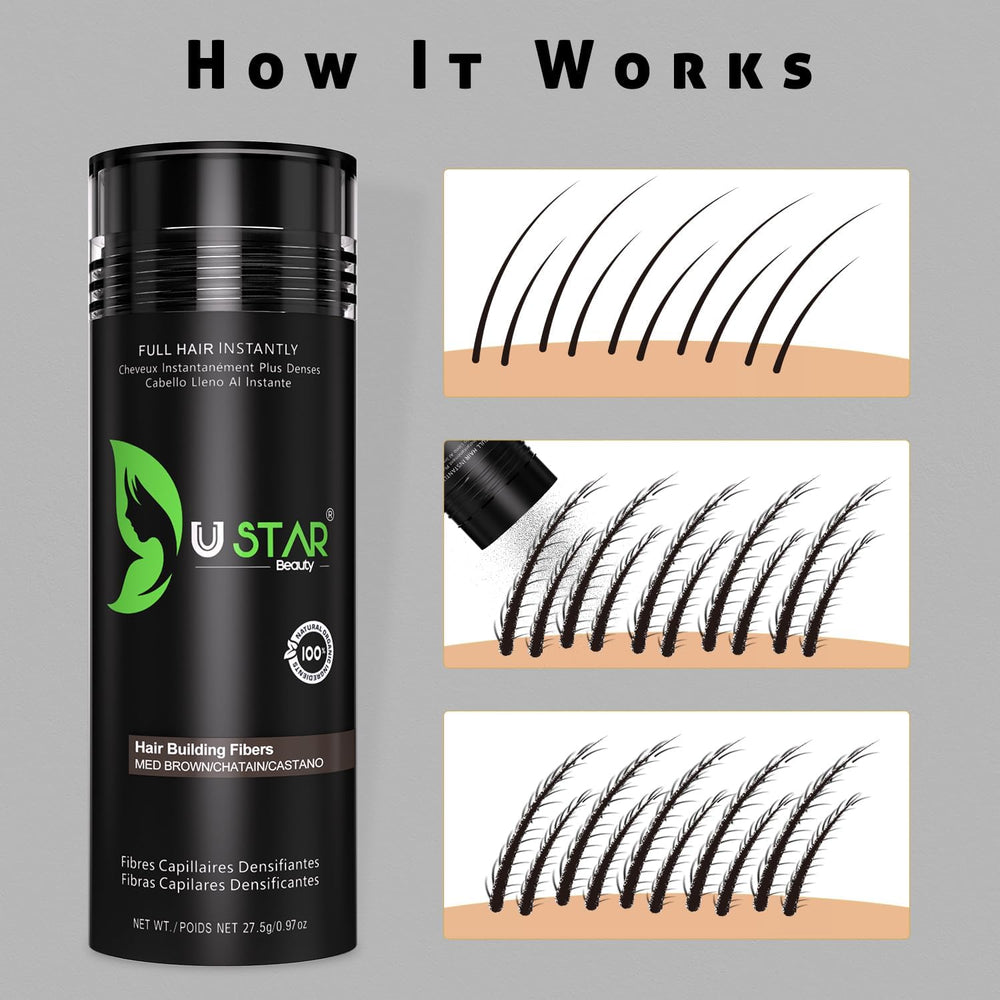 USTAR hair fibers before and after for a fuller appearance