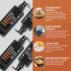 Uttse Root Activator Shampoo scalp-care close-up with product in hand.