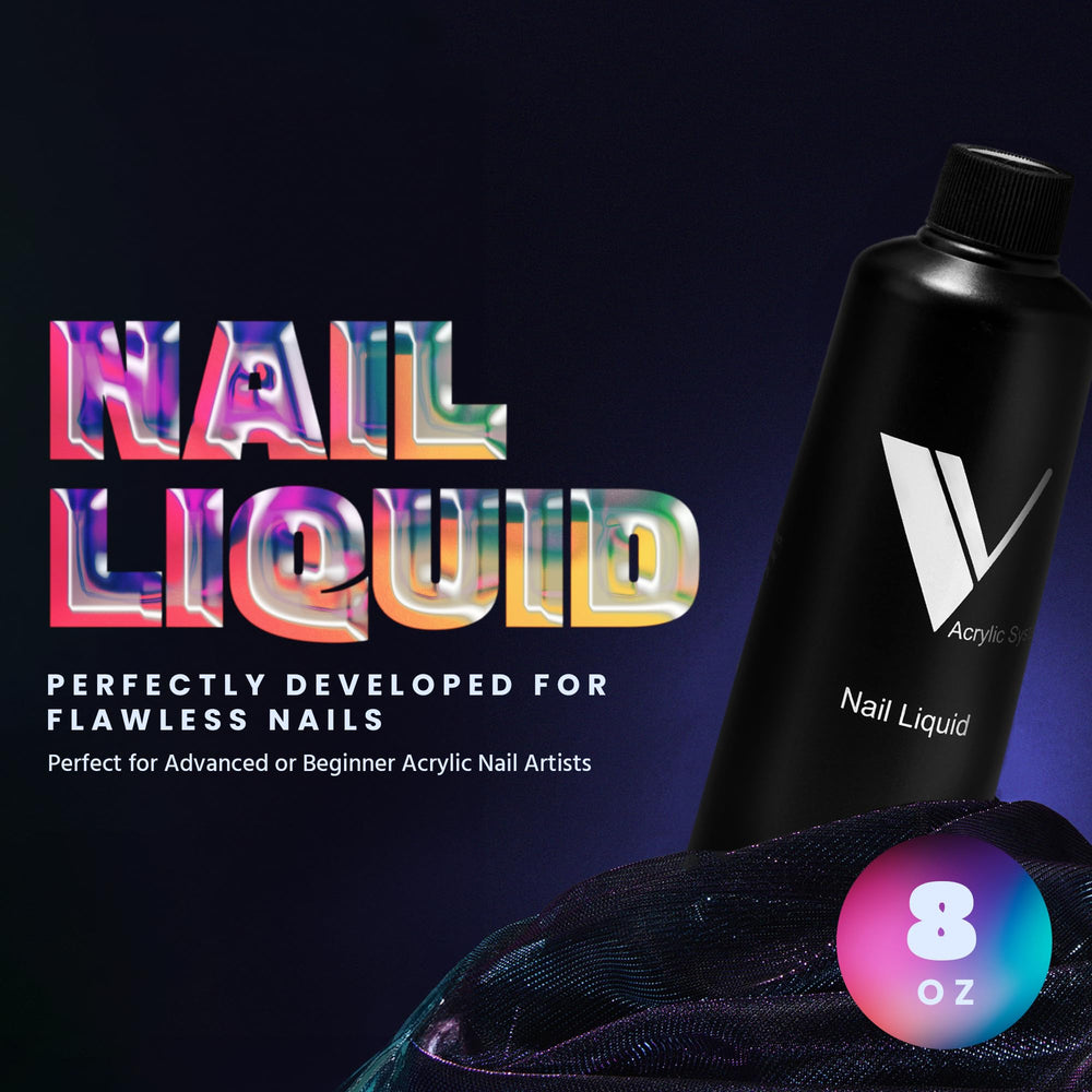 V Beauty Pure monomer bottle on desk, ready for professional nail sculpting