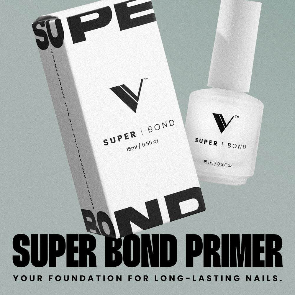 V Beauty Pure Super Bond Primer label highlighting acid-free adhesion benefits