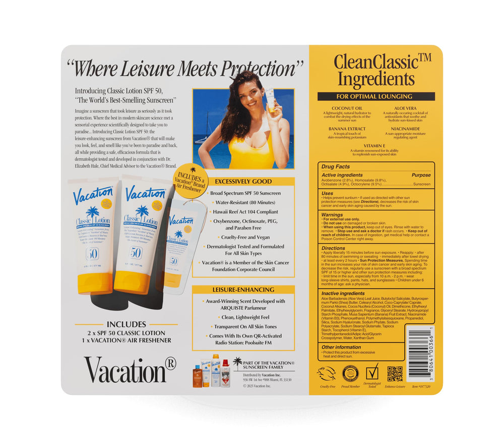 VACATION air freshener included with the lotion for a refreshing scent