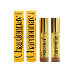 VACATION Chardonnay Lip Oil SPF 30 pack-2 shown with protective, hydrating lip nourishment for daily use.