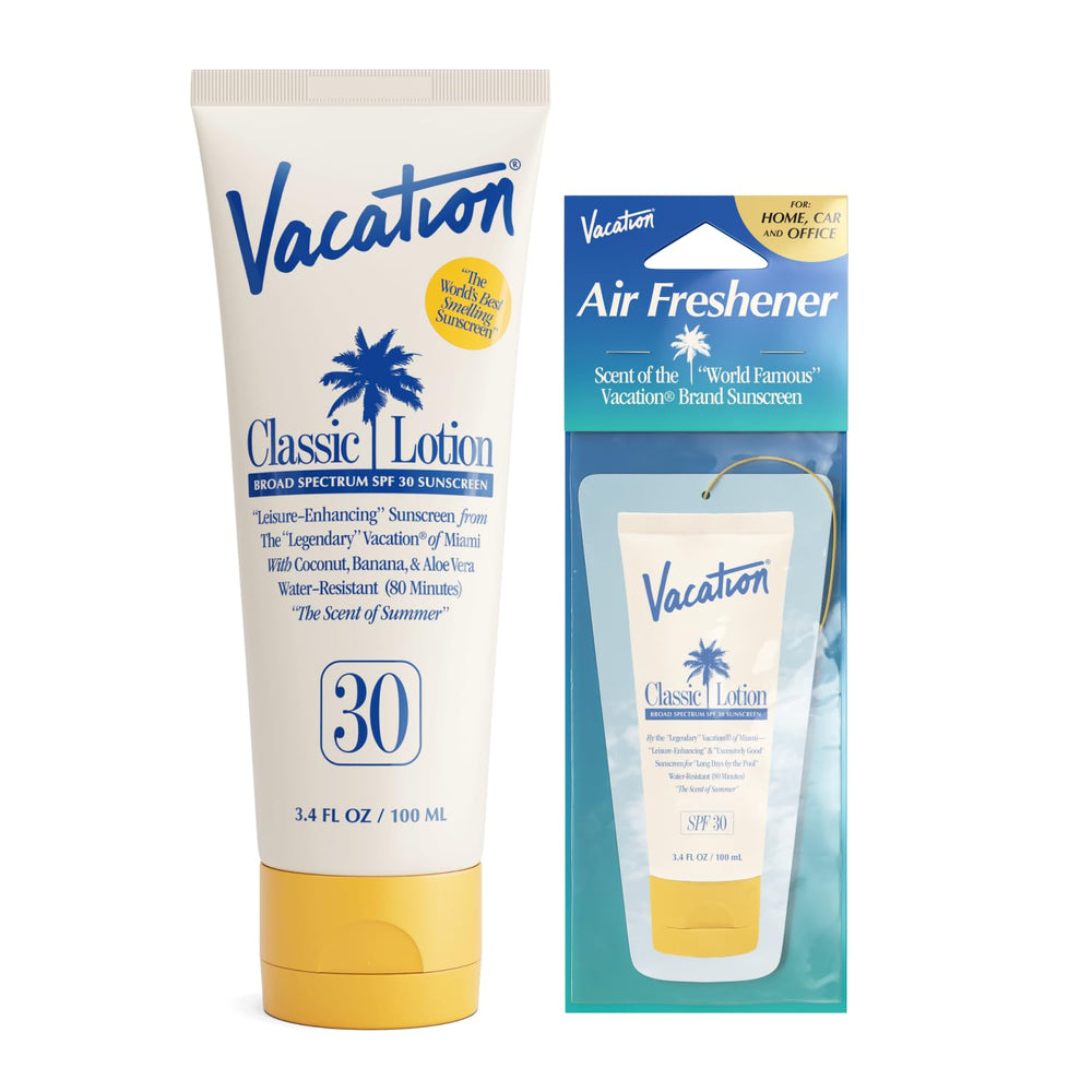 Vacation Classic Sunscreen Lotion SPF 30 bottle showing broad spectrum protection