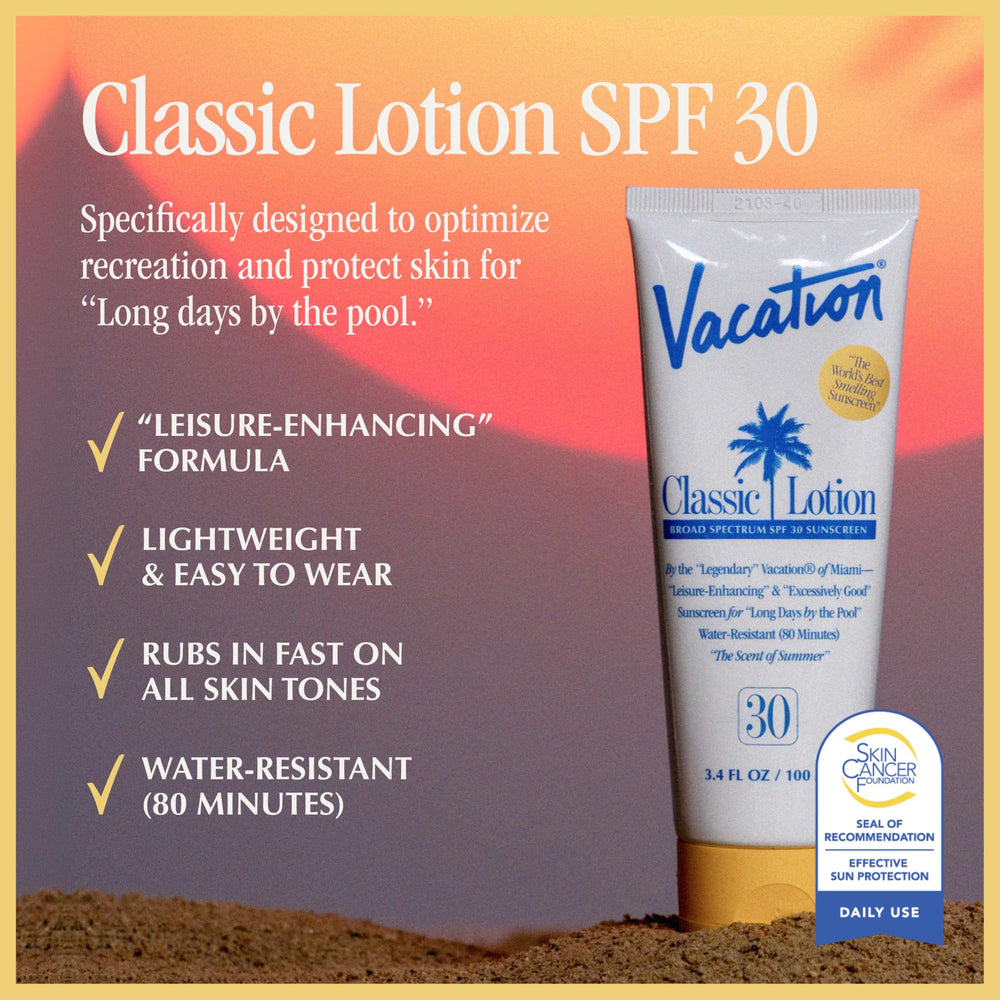 Vacation Classic Sunscreen Lotion applied on skin for a transparent finish