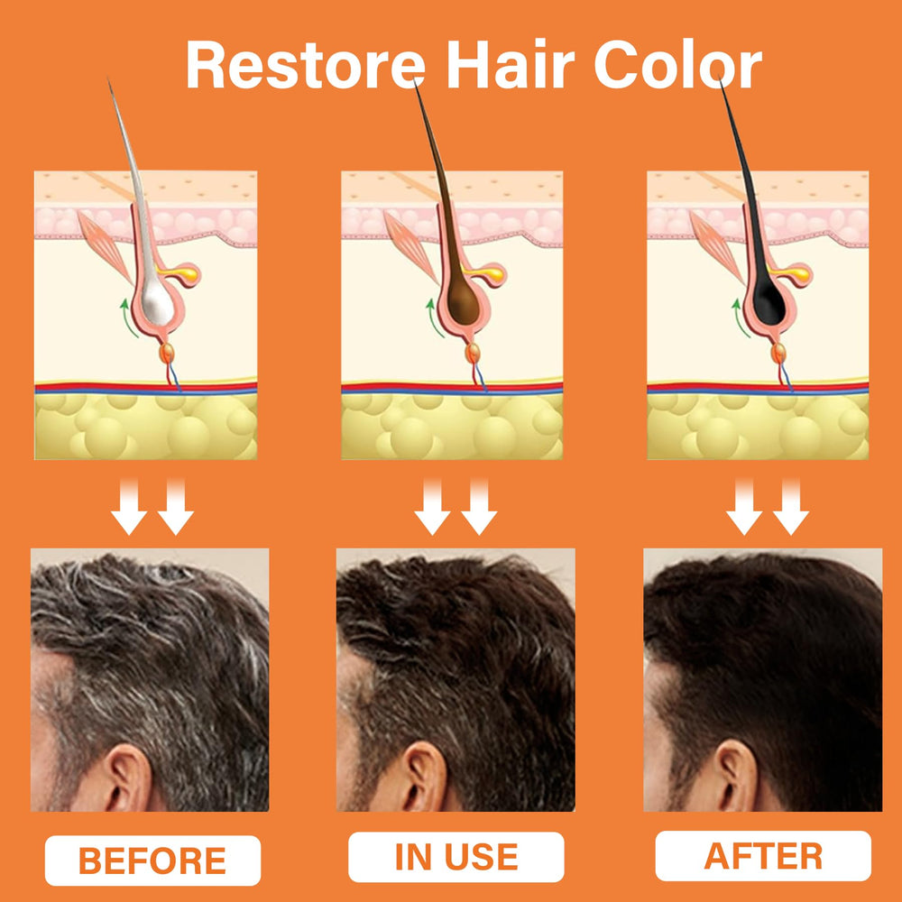 VAEYAE Herbal Gray Hair Spray bottle closeup, highlights natural ingredients and vegan formula.