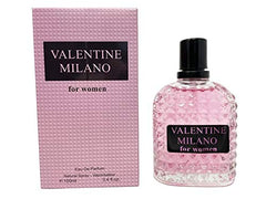 Valentine Milano for Women perfume bottle back view with label, gift-ready packaging.