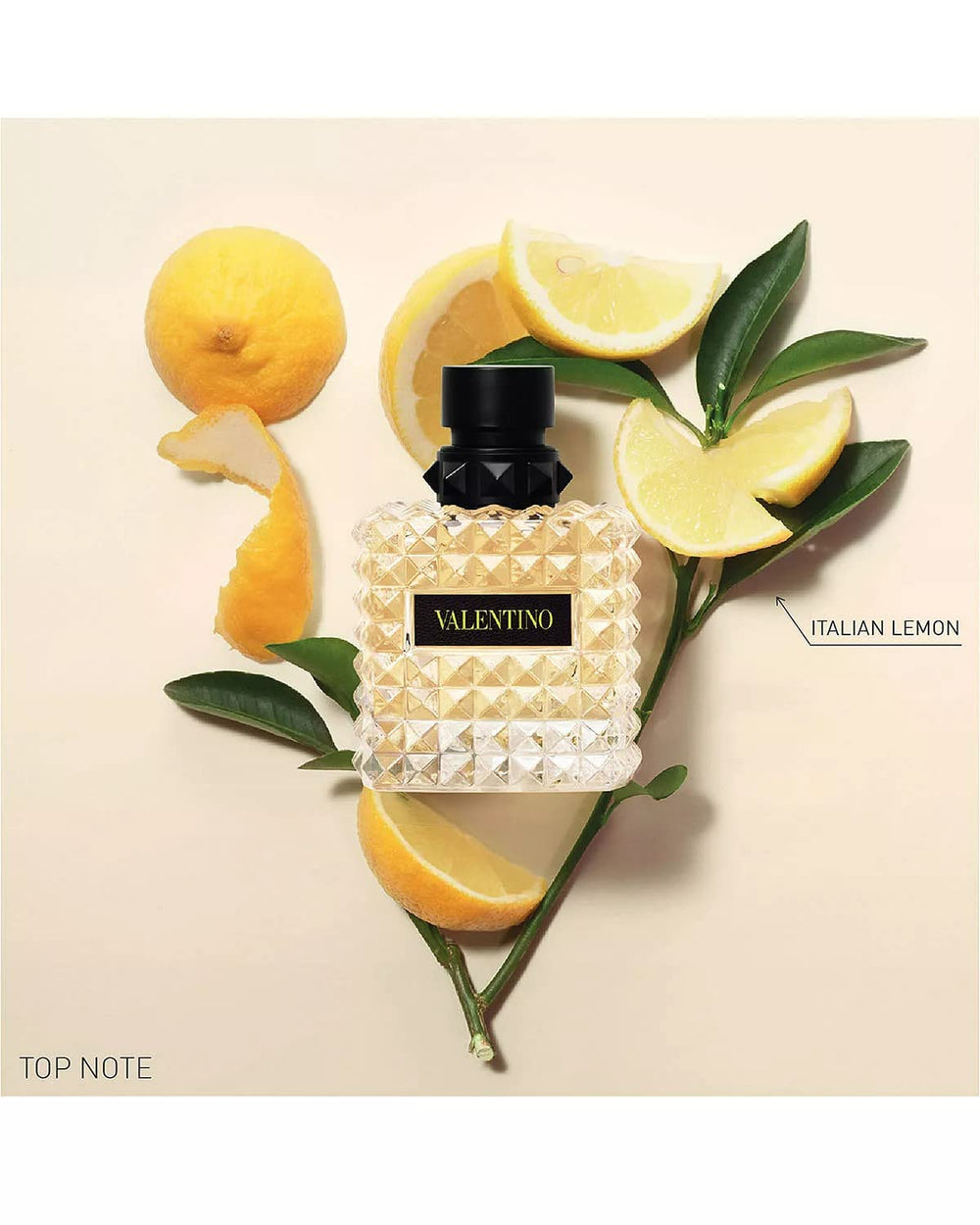 Valentino Donna Yellow Dream cap detail showing elegant design.